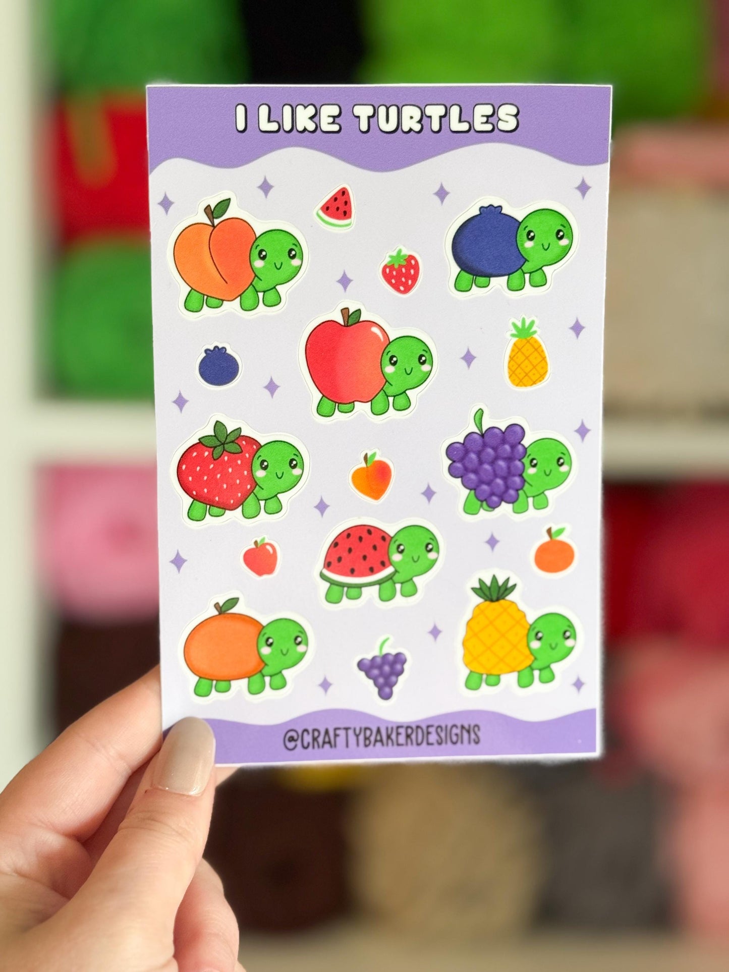 Fruit turtle sticker sheet for turtle lovers fruit stickers summer sticker sheet junk journal stickers strawberry sticker scrapbooking
