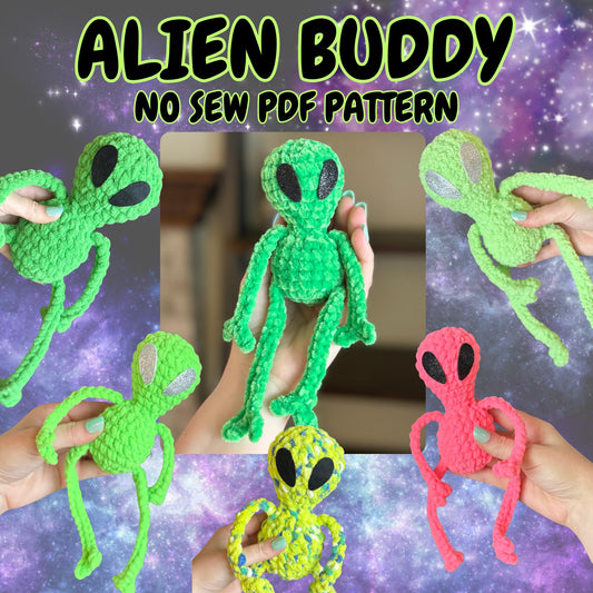 Alien crochet pattern no sew beginner amigurumi space creature bitty buddy