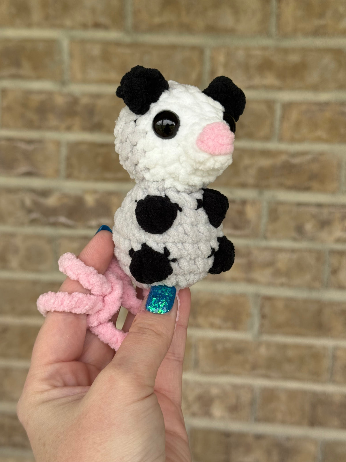 Small crochet Hanging possum, car hanger, bag charm