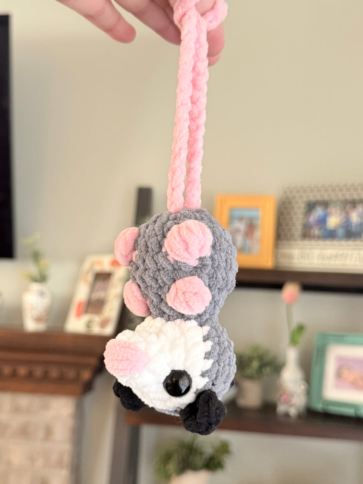 Small crochet Hanging possum, car hanger, bag charm