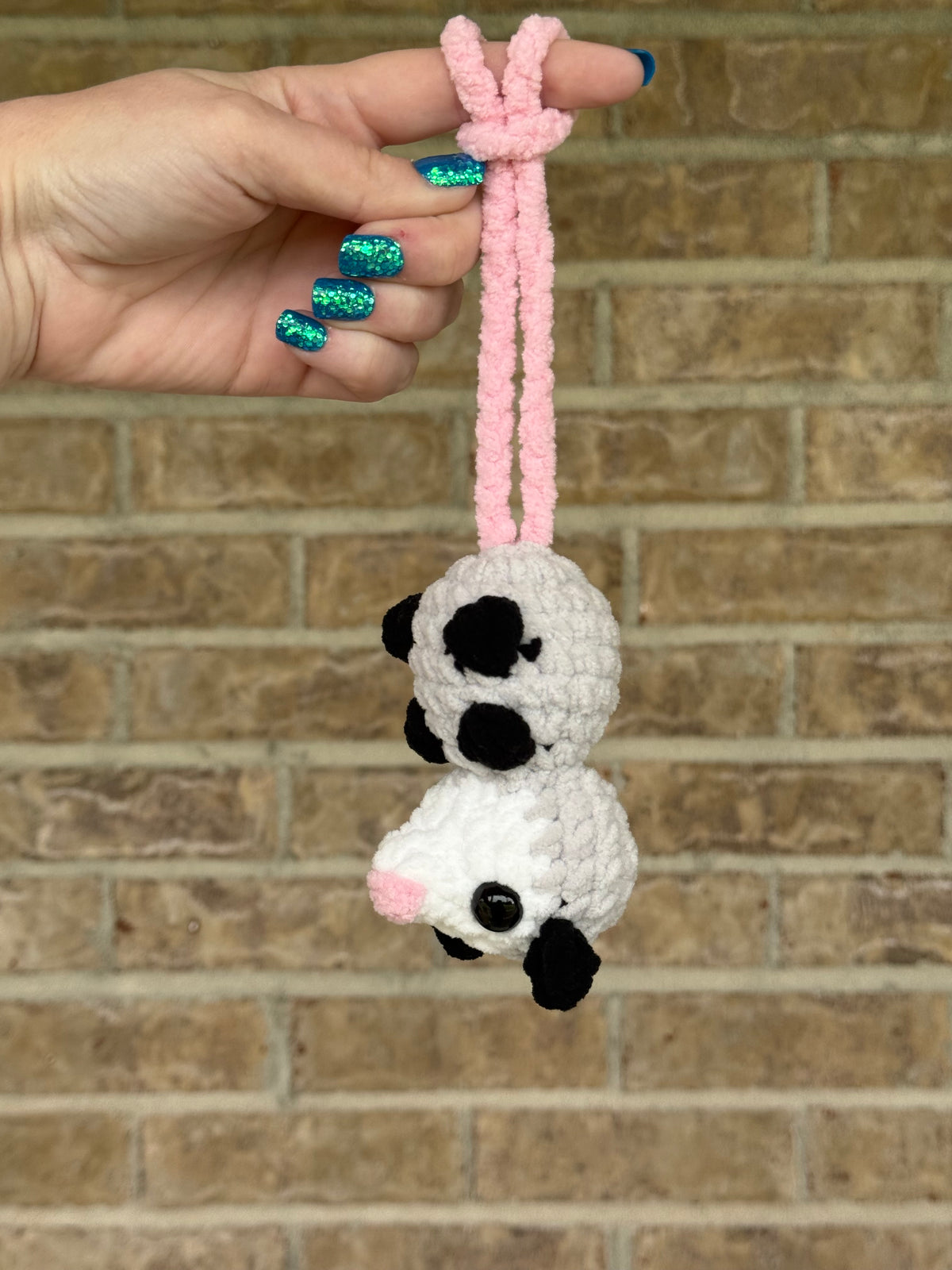 Small crochet Hanging possum, car hanger, bag charm