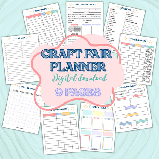 Craft fair market planner for vendor bundle of 9 pages digital download business goals crochet guide
