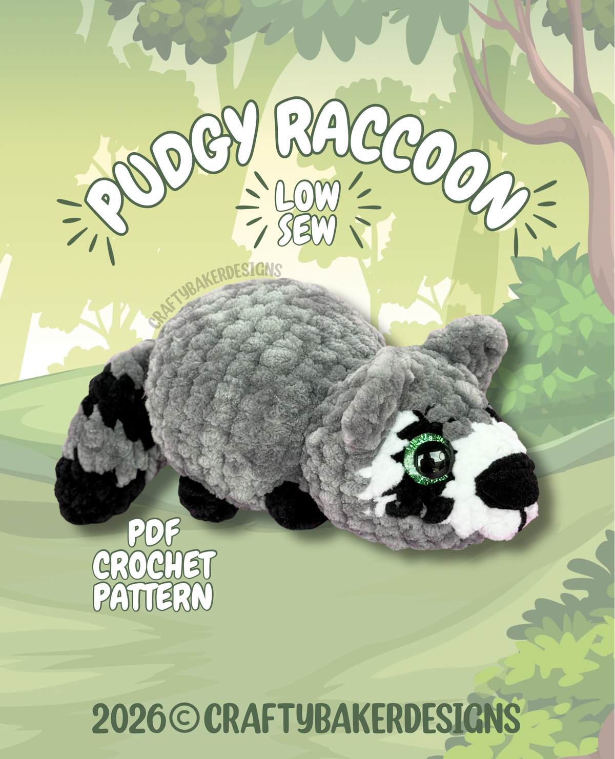 Pudgy Pals raccoon crochet pattern beginner amigurumi animals crochet low sew raccoon pattern pdf