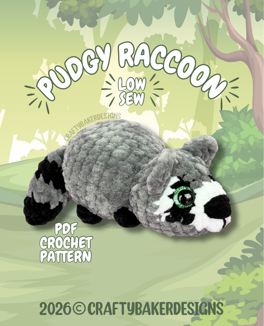 Pudgy Pals raccoon crochet pattern beginner amigurumi animals crochet low sew raccoon pattern pdf