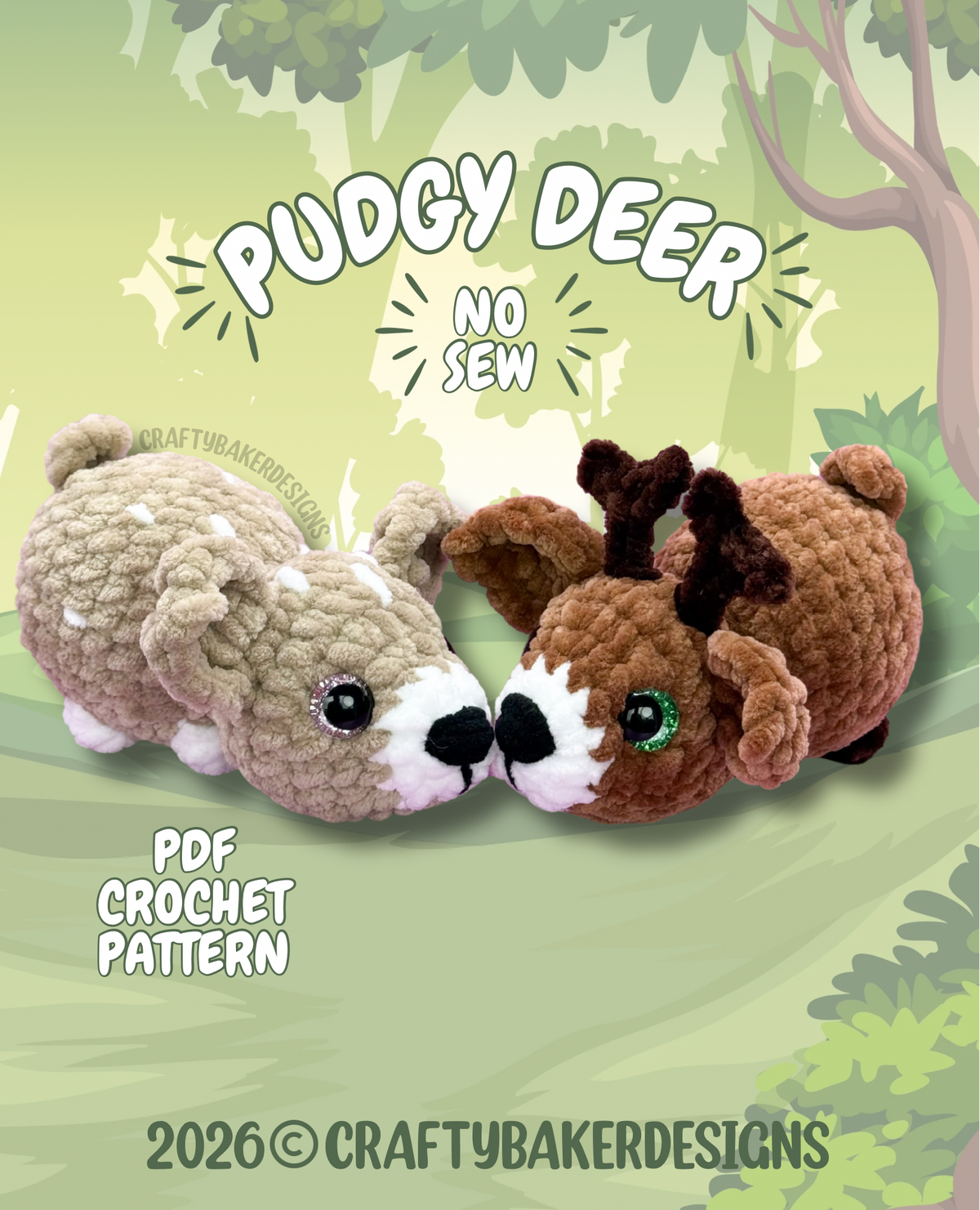 Pudgy Pals deer crochet pattern fawn and buck beginner amigurumi animals crochet no sew deer pattern pdf (Copy)