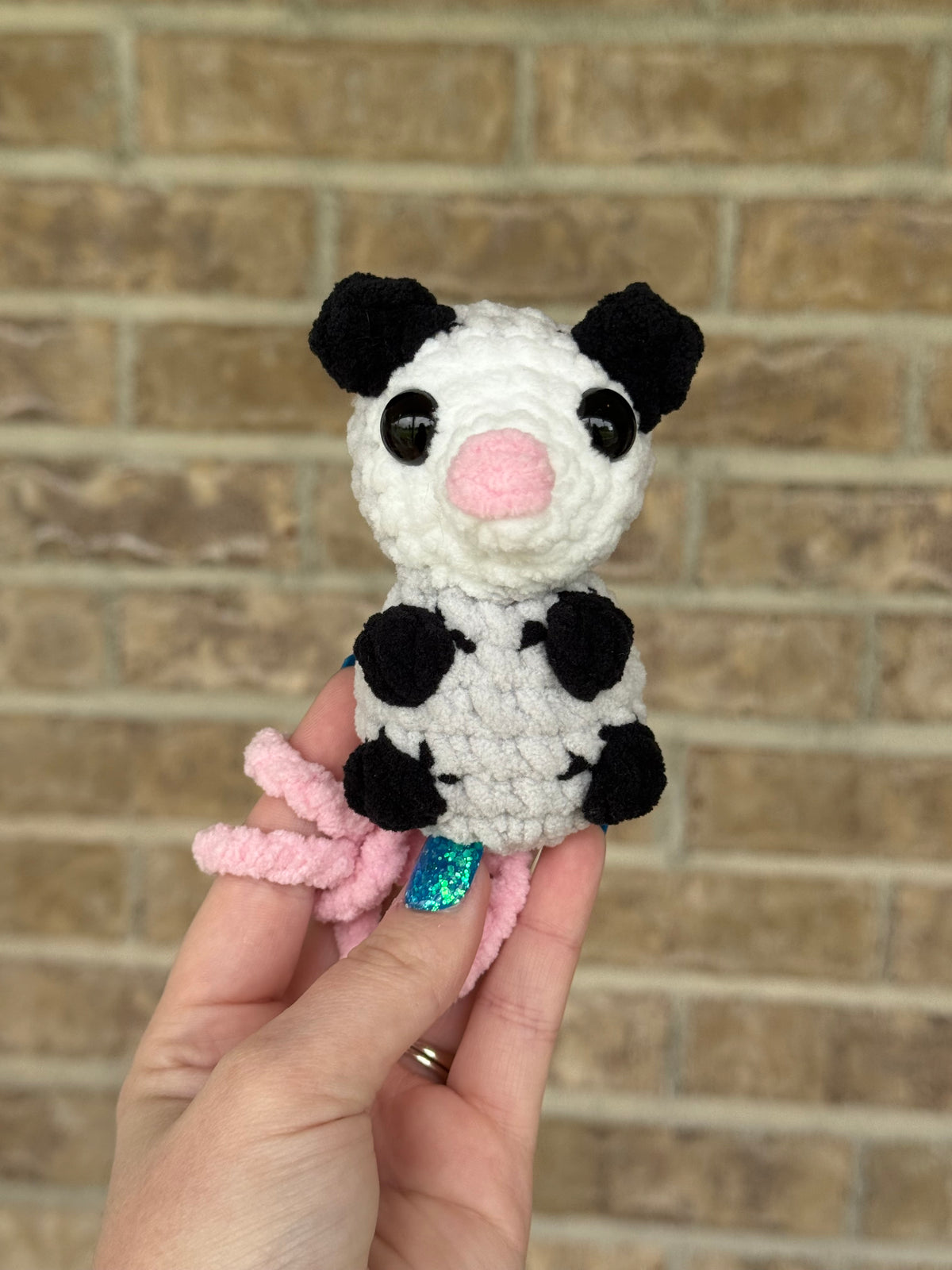 Small crochet Hanging possum, car hanger, bag charm