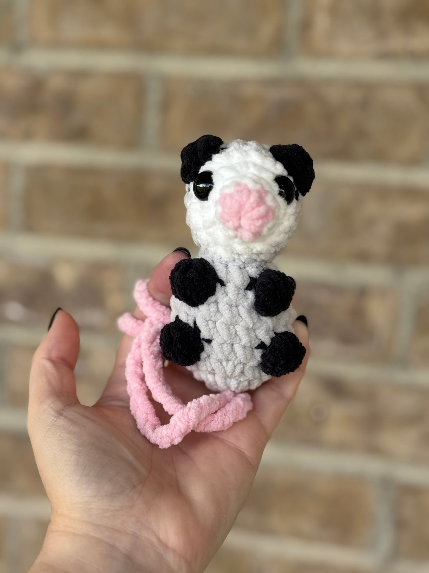 Small crochet Hanging possum, cat hanger, bag charm