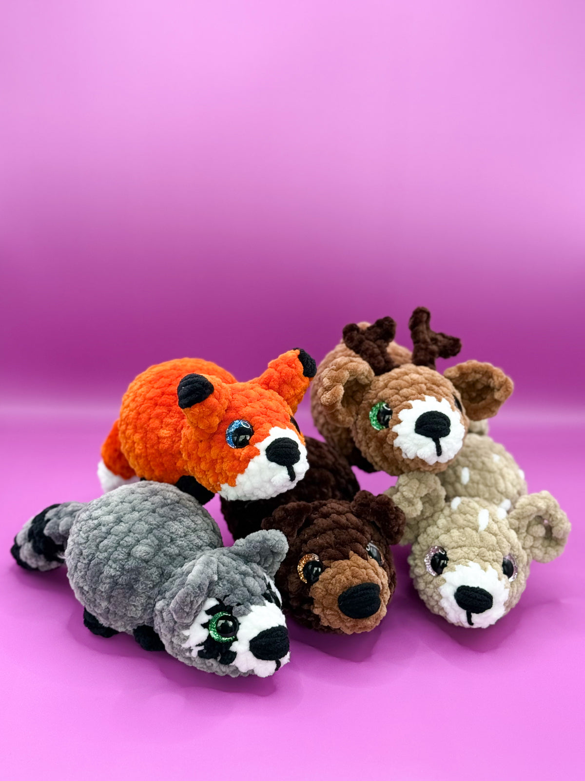 Pudgy Pals crochet pattern bundle beginner amigurumi animals crochet no sew fox raccoon bear deer