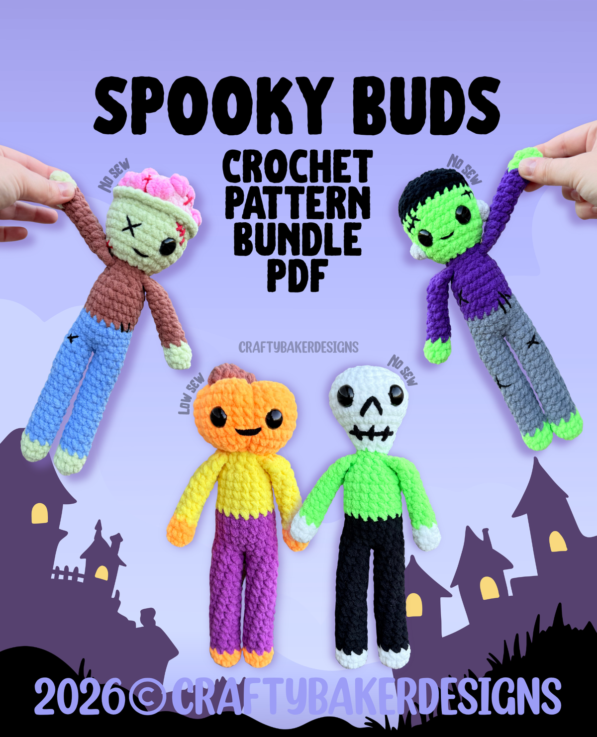 Spooky Buds crochet pattern Halloween amigurumi low sew pdf pattern