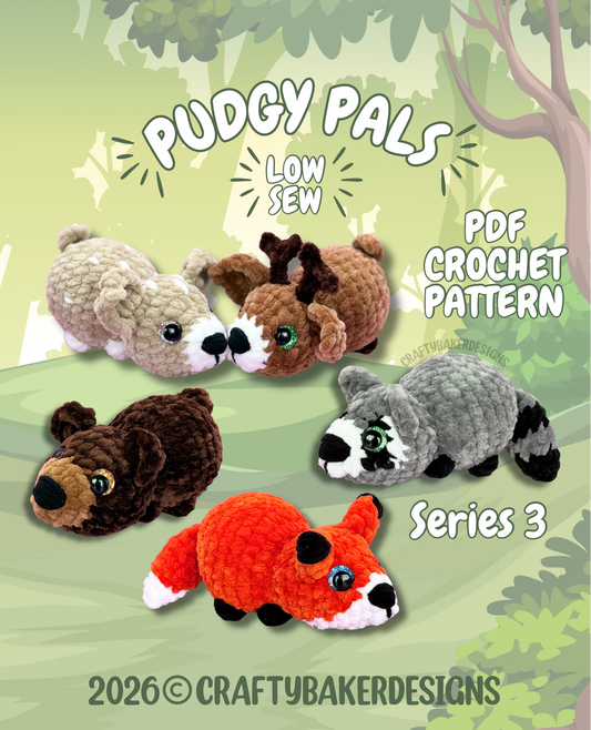 Pudgy Pals crochet pattern bundle beginner amigurumi animals crochet no sew fox raccoon bear deer