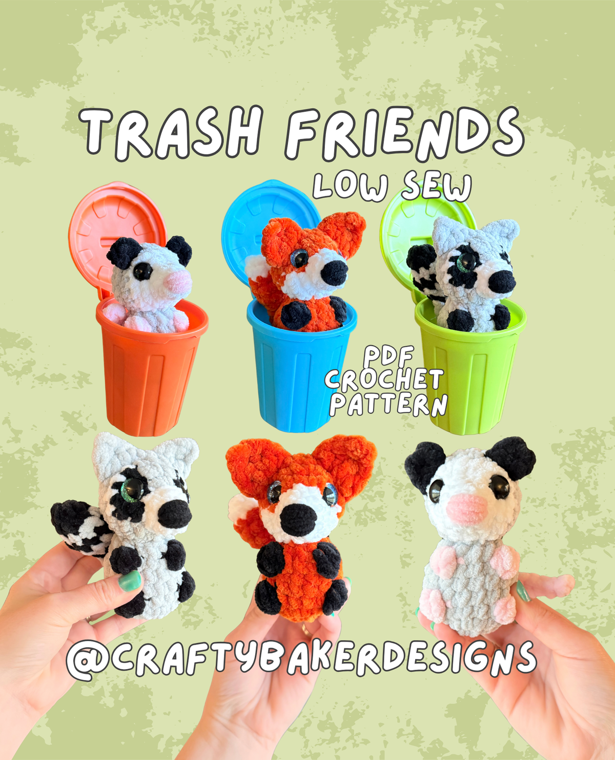 Low sew crochet pattern possum fox raccoon crochet pattern animals low sew possum crochet amigurumi pattern bundle easy crochet pattern