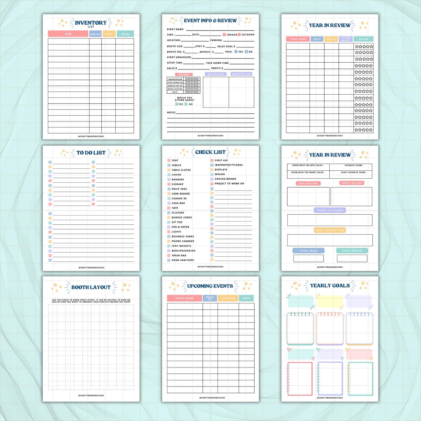 Craft fair market planner for vendor bundle of 9 pages digital download business goals crochet guide