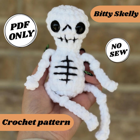 Skeleton crochet pattern no sew Halloween amigurumi spooky bitty skelly