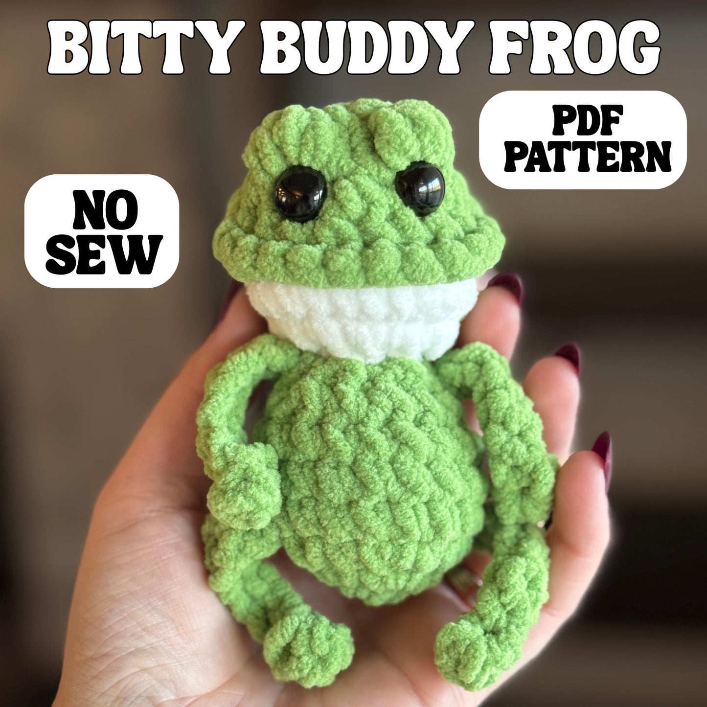 No sew frog crochet pattern amigurumi PDF download beginner friendly crochet bitty buddy quick and easy pattern