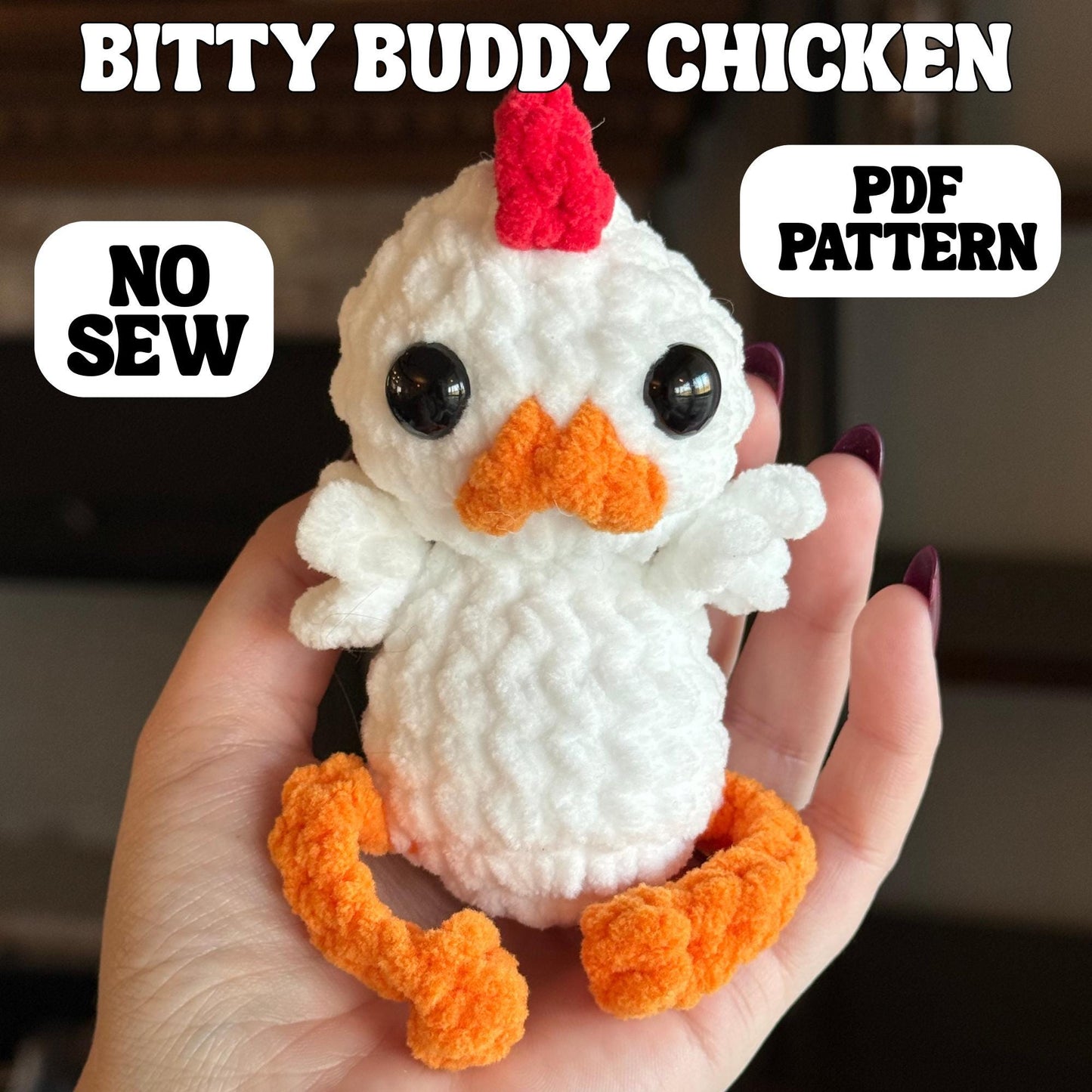 No sew chicken crochet pattern amigurumi PDF download beginner friendly crochet bitty buddy quick and easy pattern