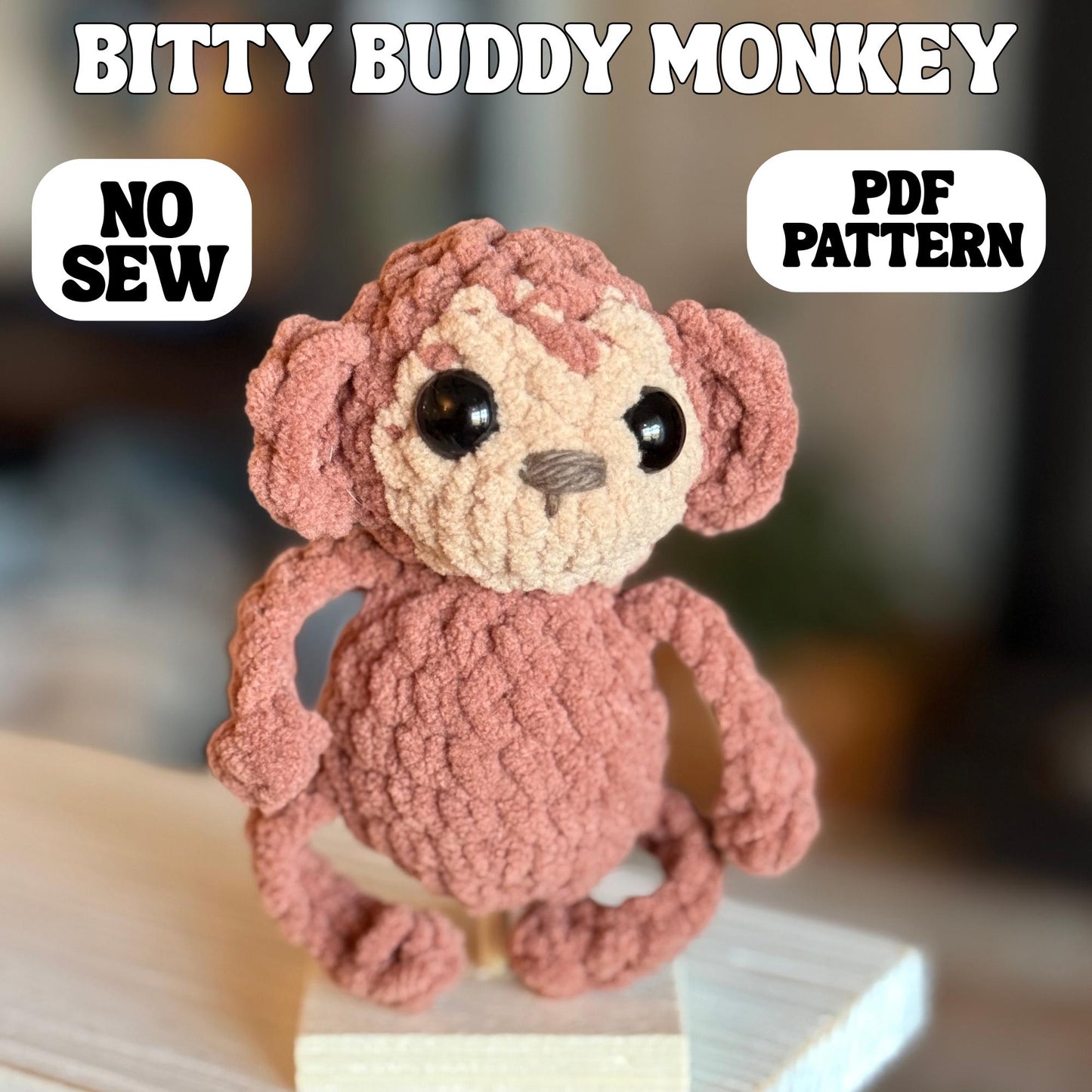 No sew monkey crochet pattern amigurumi PDF download beginner friendly crochet bitty buddy quick and easy pattern