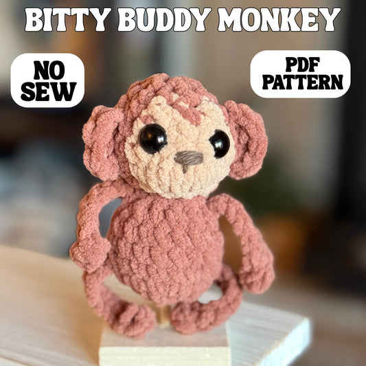 No sew monkey crochet pattern amigurumi PDF download beginner friendly crochet bitty buddy quick and easy pattern