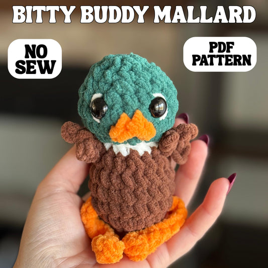 No sew mallard crochet pattern duck amigurumi PDF download beginner friendly crochet bitty buddy quick and easy pattern