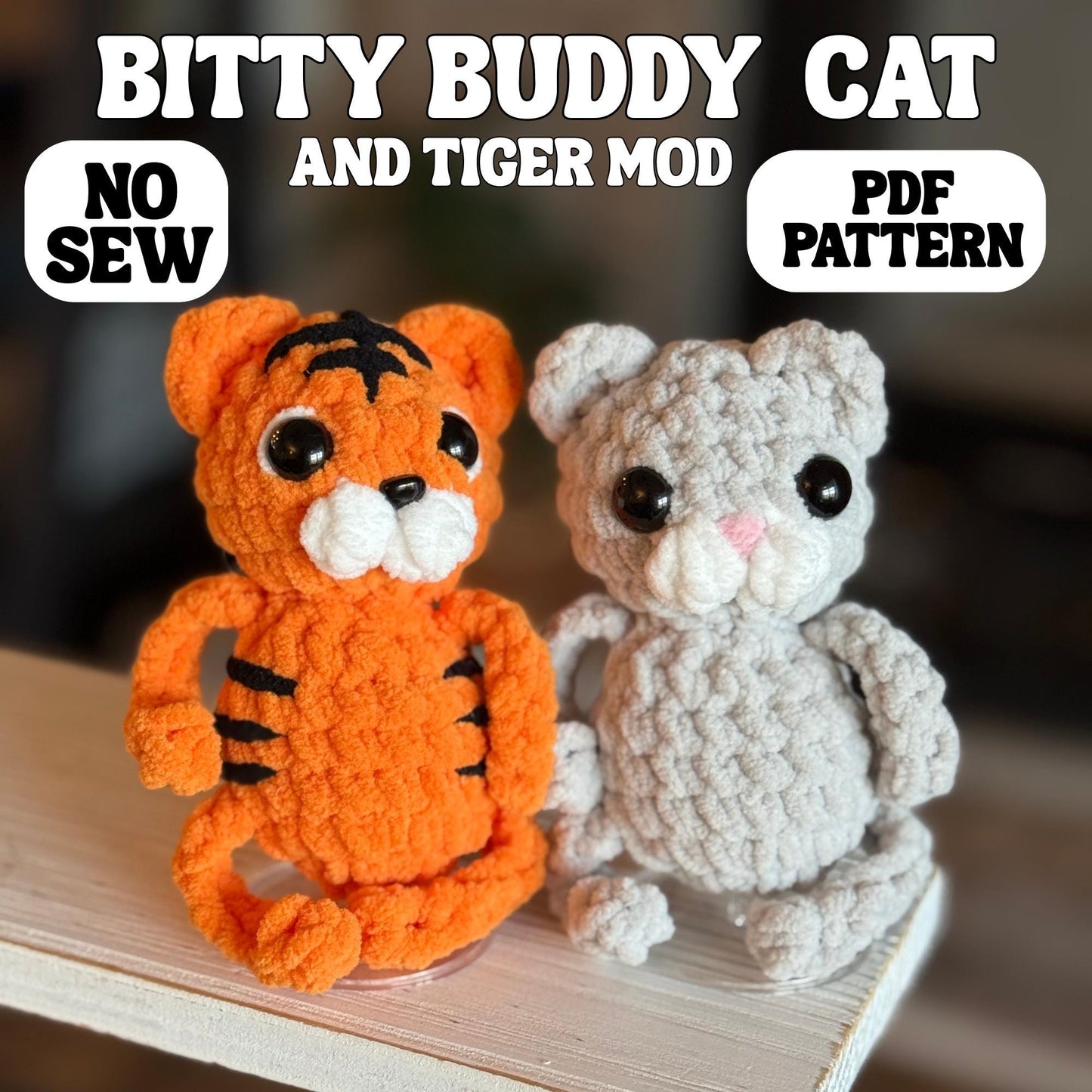 No sew cat crochet pattern tiger amigurumi PDF download beginner friendly crochet bitty buddy quick and easy pattern