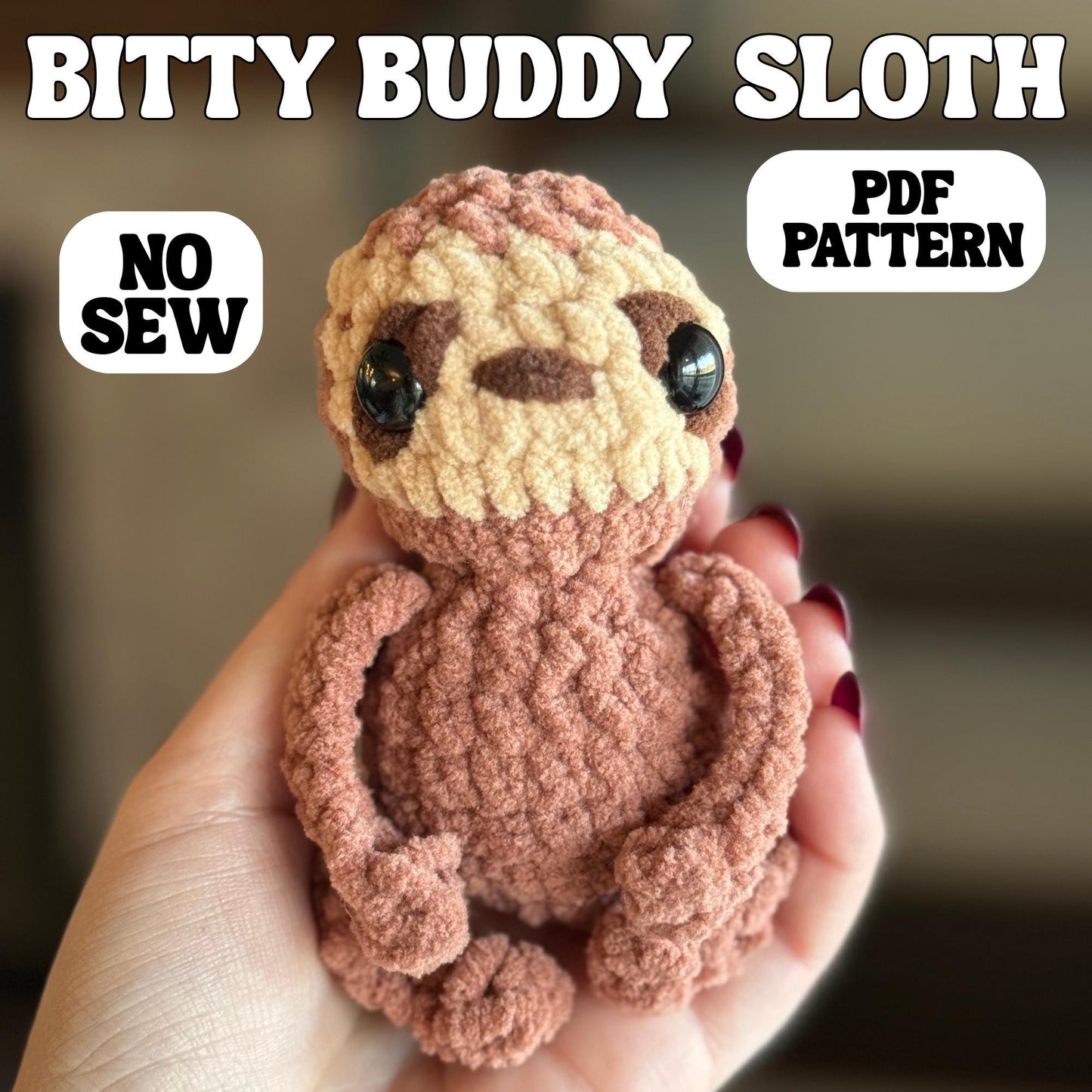 Sloth crochet pattern amigurumi crochet pattern PDF download no sew pattern beginner friendly crochet pattern keychain