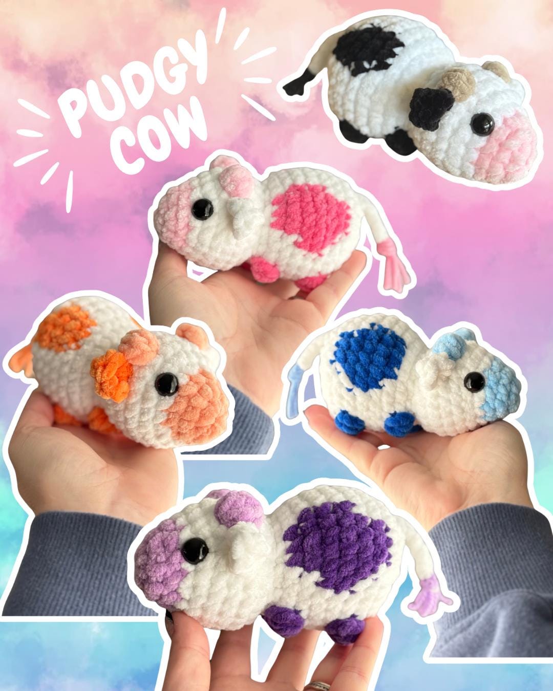 Crochet pattern bundle no sew pudgy pals beginner amigurumi animals plushie crochet easy market make possum cow cat pig capybara