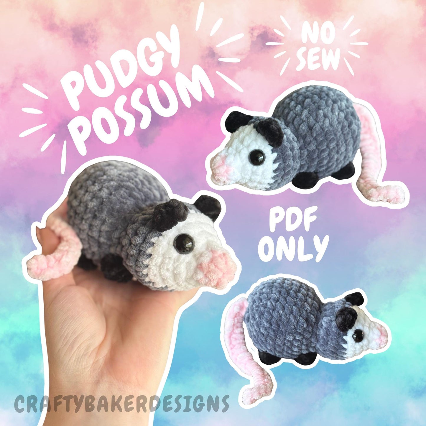 Crochet possum pattern no sew pudgy pals beginner amigurumi animals plushie crochet easy market make no sew possum best seller