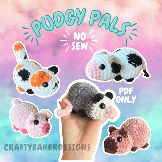 Crochet pattern bundle no sew pudgy pals beginner amigurumi animals plushie crochet easy market make possum cow cat pig capybara