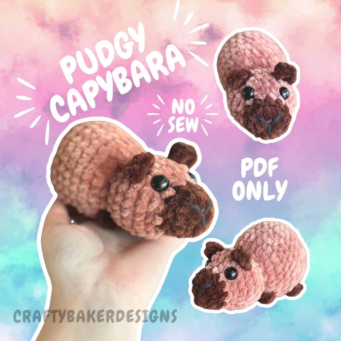 Crochet capybara pattern no sew pudgy pals beginner amigurumi animals plushie crochet easy market make no sew capybara crochet best seller