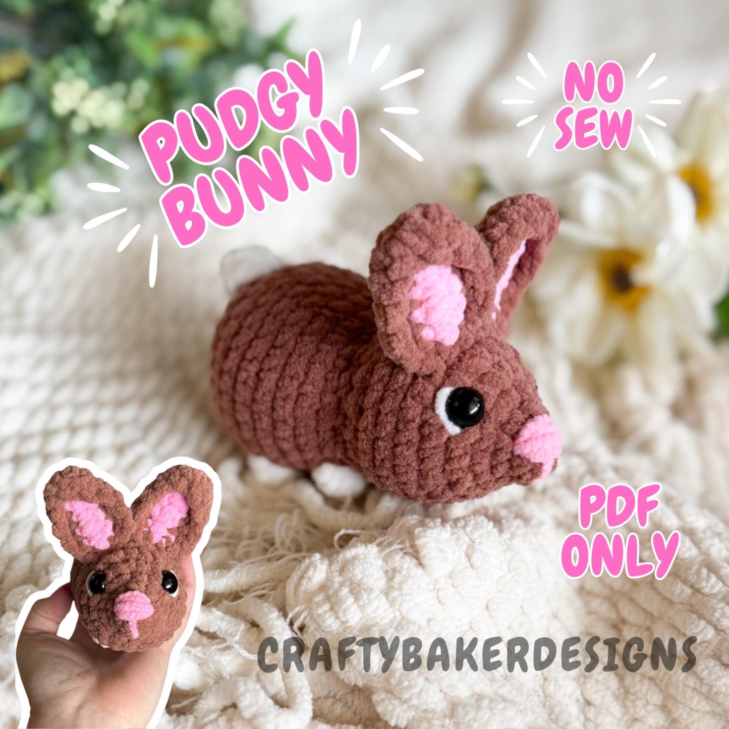 Crochet bunny pattern no sew pudgy pals beginner amigurumi animals plushie crochet easy market make Easter spring