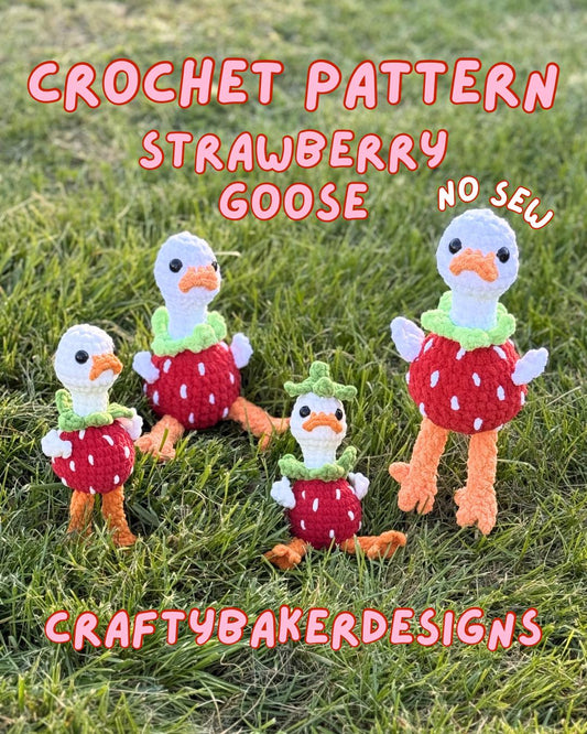 Strawberry goose crochet pattern no sew amigurumi low sew pattern pdf