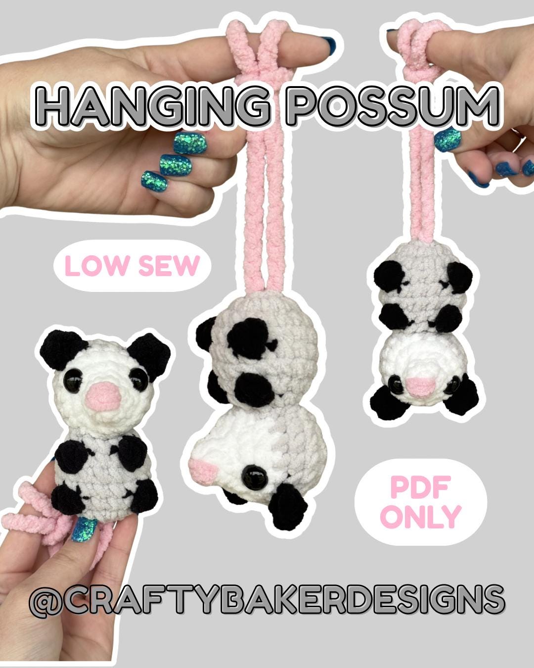Possum crochet pattern hanging possum crochet pattern low sew possum crochet amigurumi pattern crochet car hanger possum